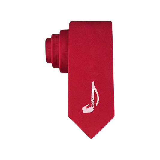 Red tie with music note on the bottom